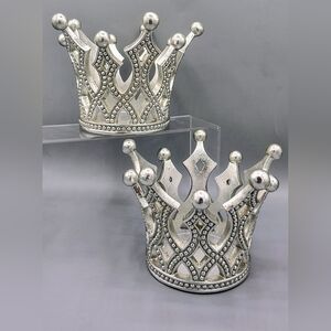 Crown candle holders, set of 2. Silver. Height 5.2" Diameter 4.25"
